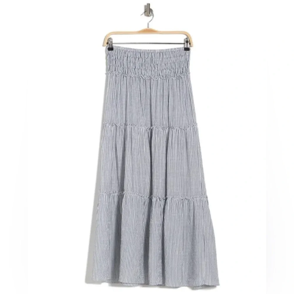 Max Studio Striped Cotton Blend Maxi Skirt Small Cottage core